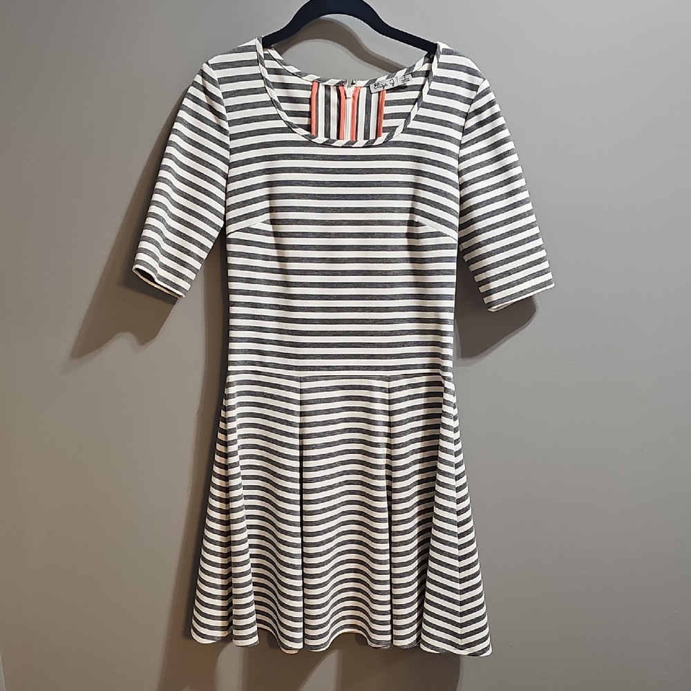 Eliza J Striped Dress with Coral Accents